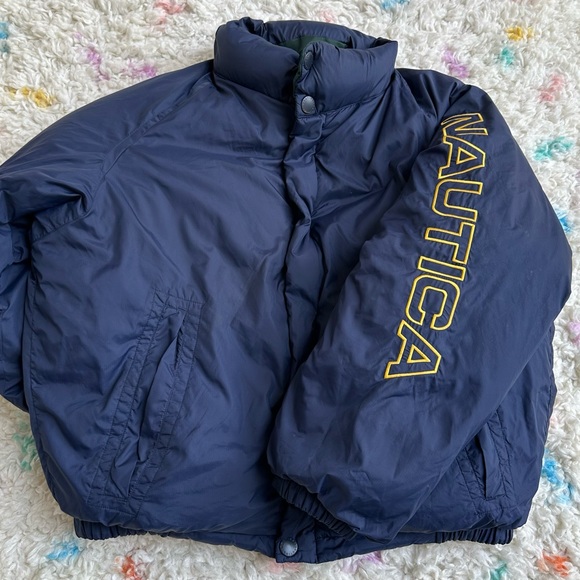 Vintage 90s Y2K Nautica Reversible Goose Down Puffer Jacket - Picture 3 of 7